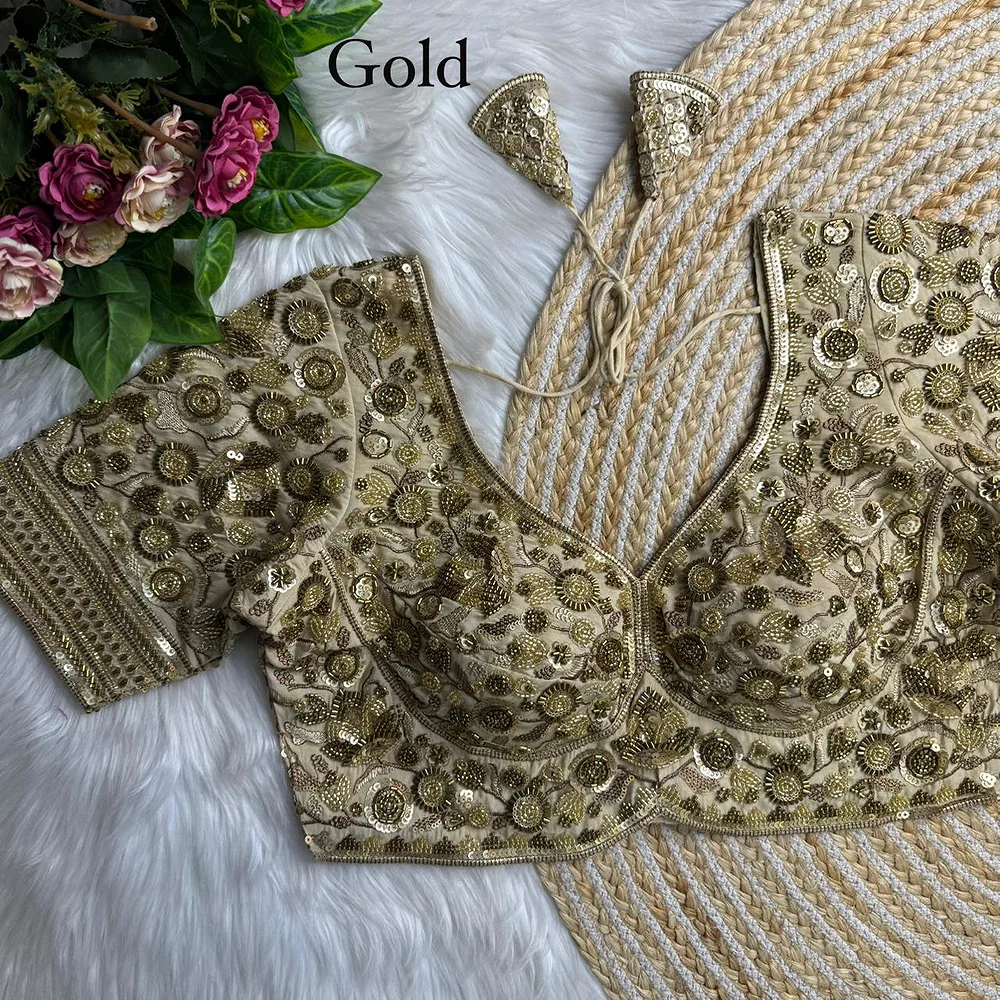 Gold Royal Sabyasachi Inspired Heavy Beads Handwork Bridal Blouse — view 1