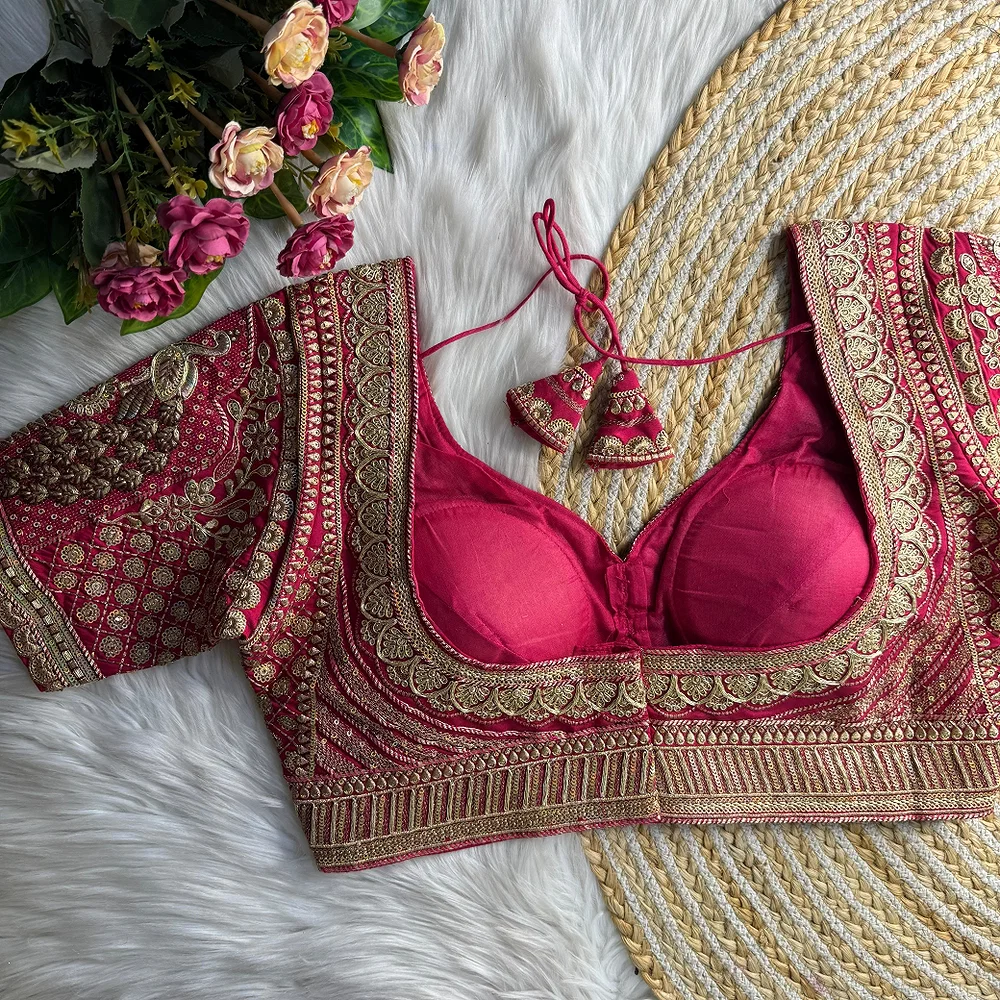 Rani Sabyasachi Inspired Heavy Gold Jari Sequence Work Bridal Blouse — view 2