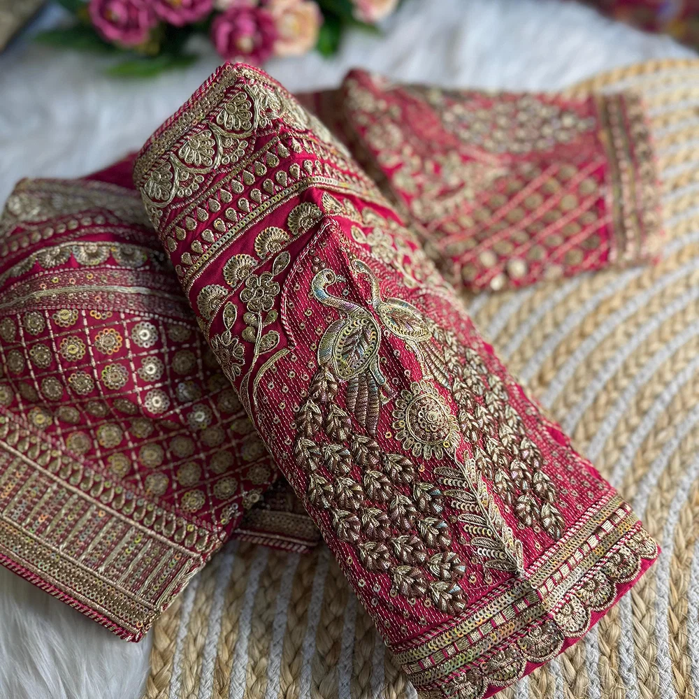 Rani Sabyasachi Inspired Heavy Gold Jari Sequence Work Bridal Blouse — view 3
