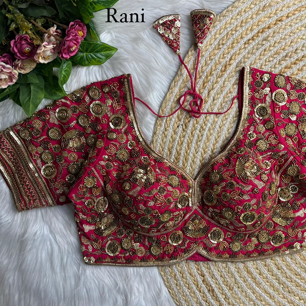 Rani Royal Sabyasachi Inspired Heavy Beads Handwork Bridal Blouse — view 1