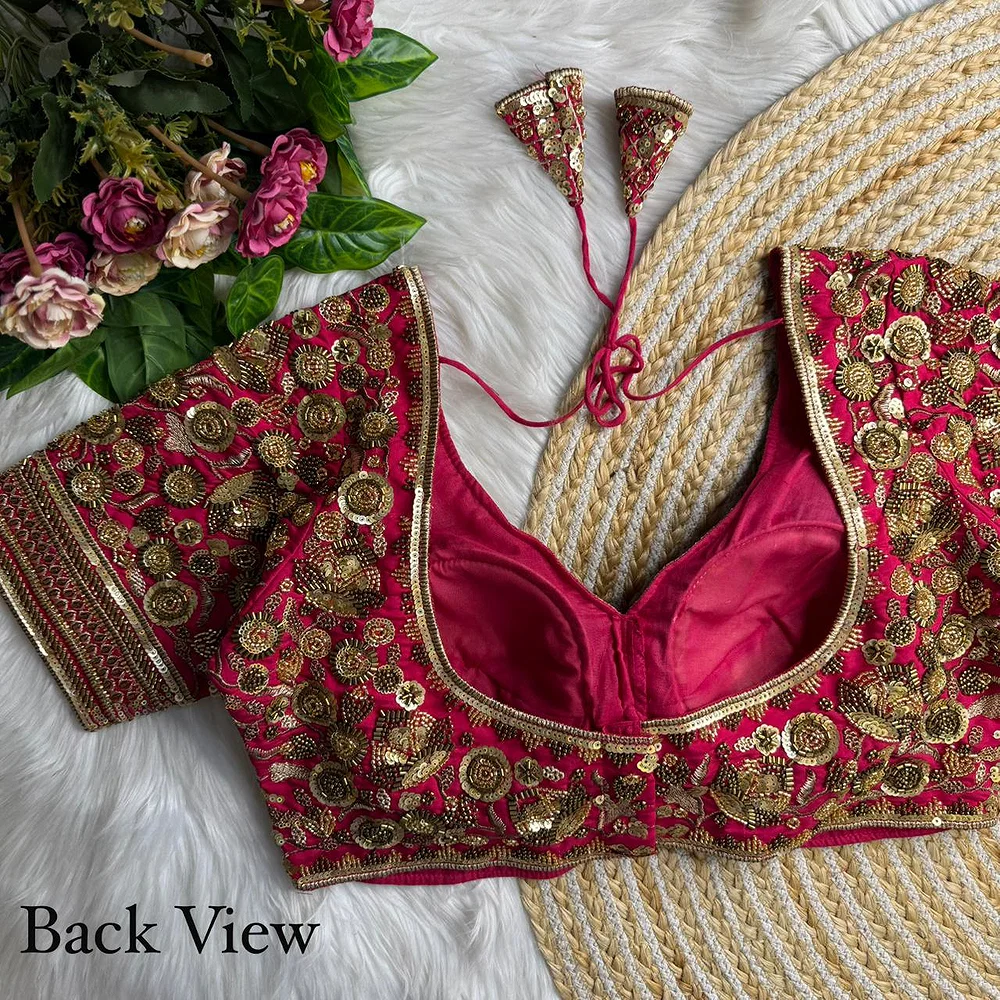 Rani Royal Sabyasachi Inspired Heavy Beads Handwork Bridal Blouse — view 2