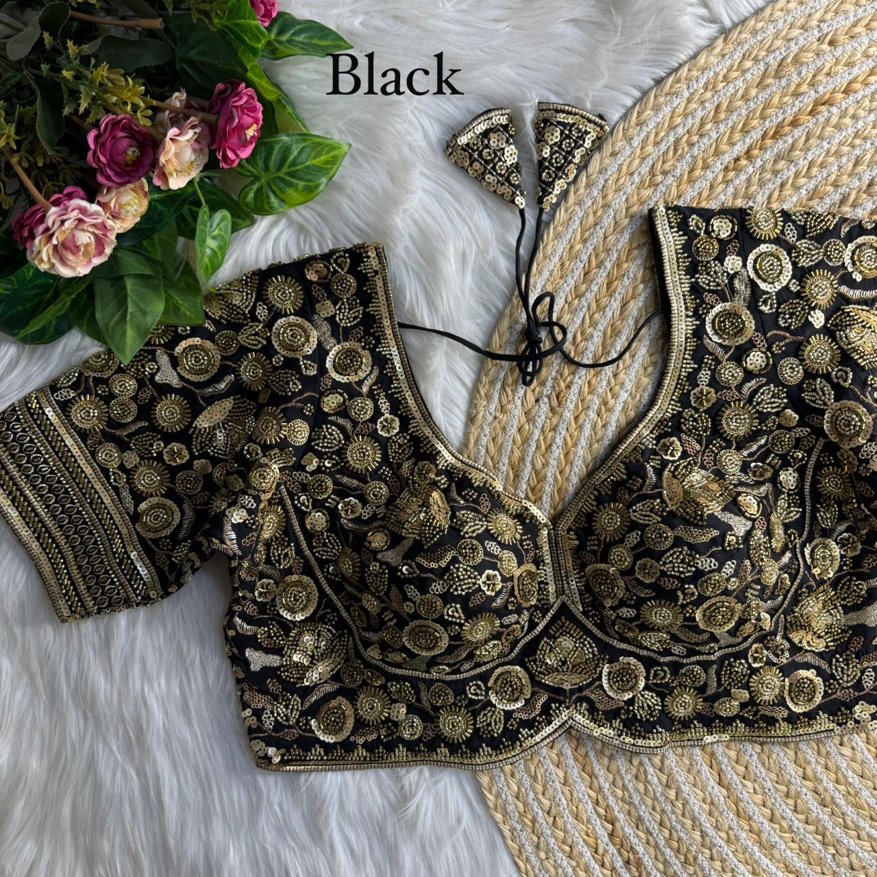 Black Royal Sabyasachi Inspired Heavy Beads Handwork Bridal Blouse