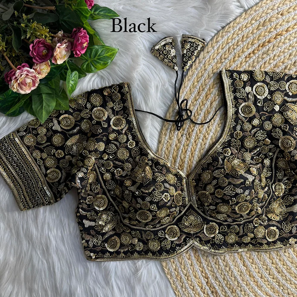 Black Royal Sabyasachi Inspired Heavy Beads Handwork Bridal Blouse — view 1