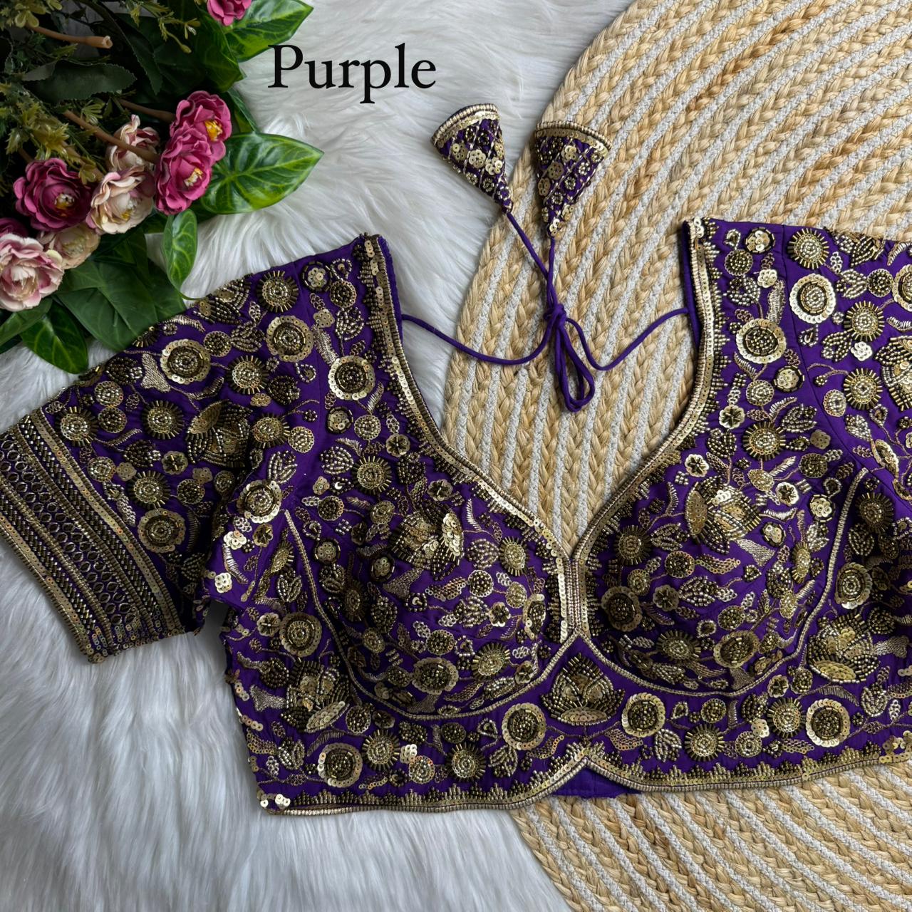 Purple Royal Sabyasachi Inspired Heavy Beads Handwork Bridal Blouse