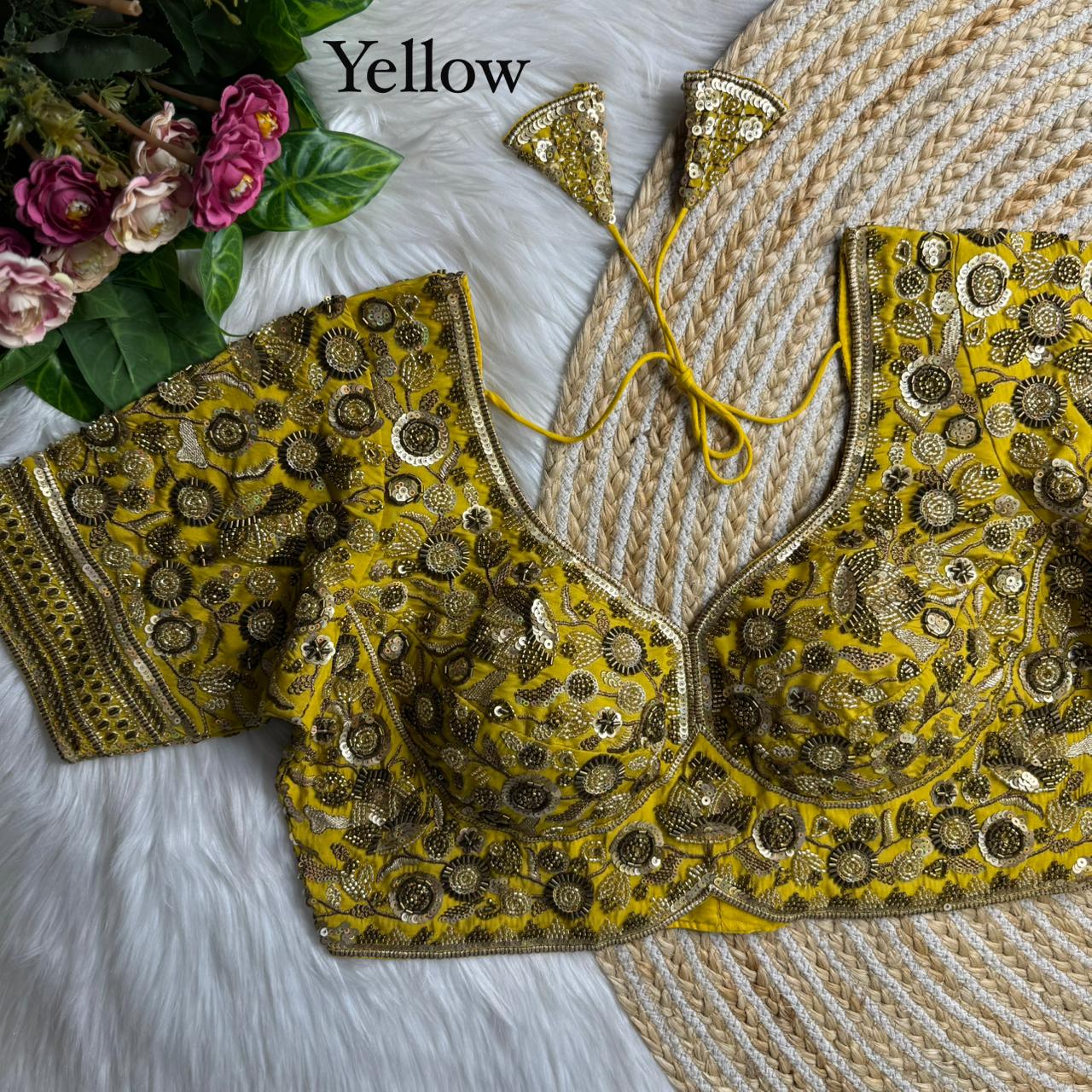 Yellow Royal Sabyasachi Inspired Heavy Beads Handwork Bridal Blouse