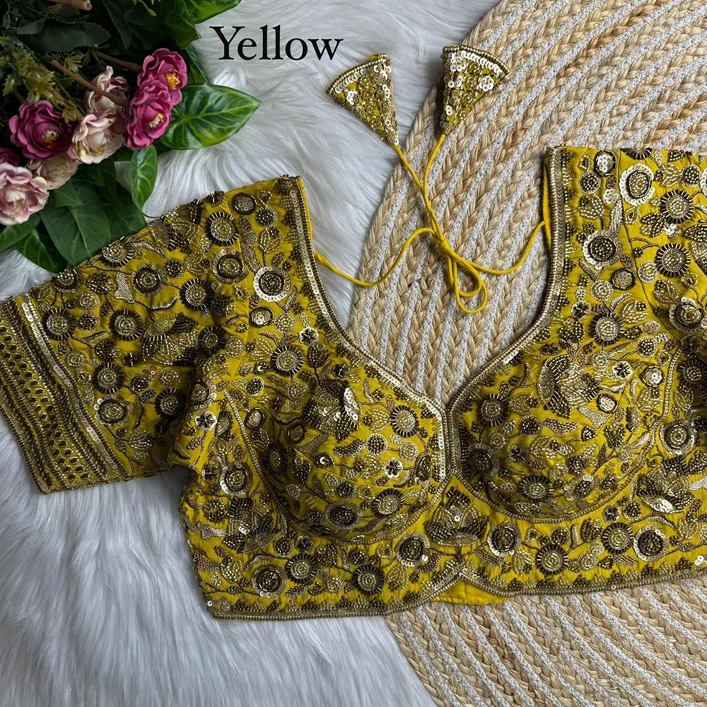 Yellow Royal Sabyasachi Inspired Heavy Beads Handwork Bridal Blouse — view 1