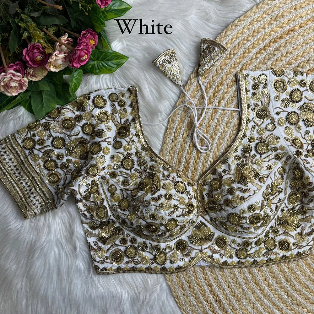 White Royal Sabyasachi Inspired Heavy Beads Handwork Bridal Blouse — view 1