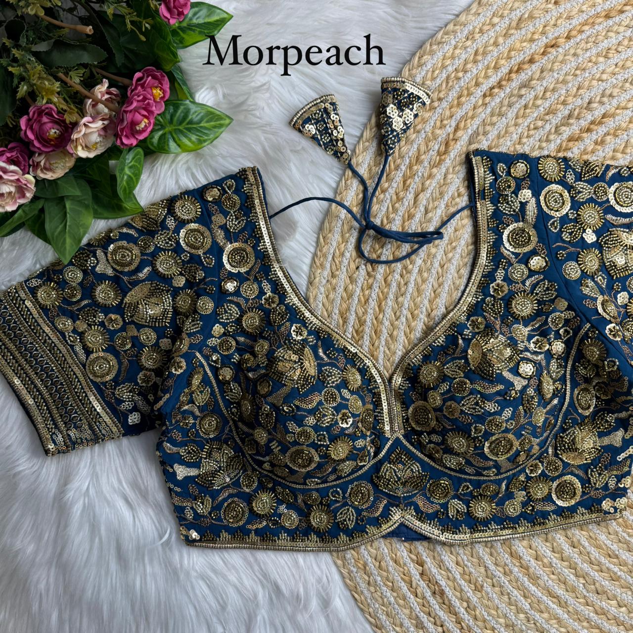 Morpeach Royal Sabyasachi Inspired Heavy Beads Handwork Bridal Blouse
