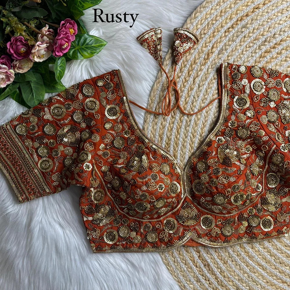 Rusty Royal Sabyasachi Inspired Heavy Beads Handwork Bridal Blouse — view 1