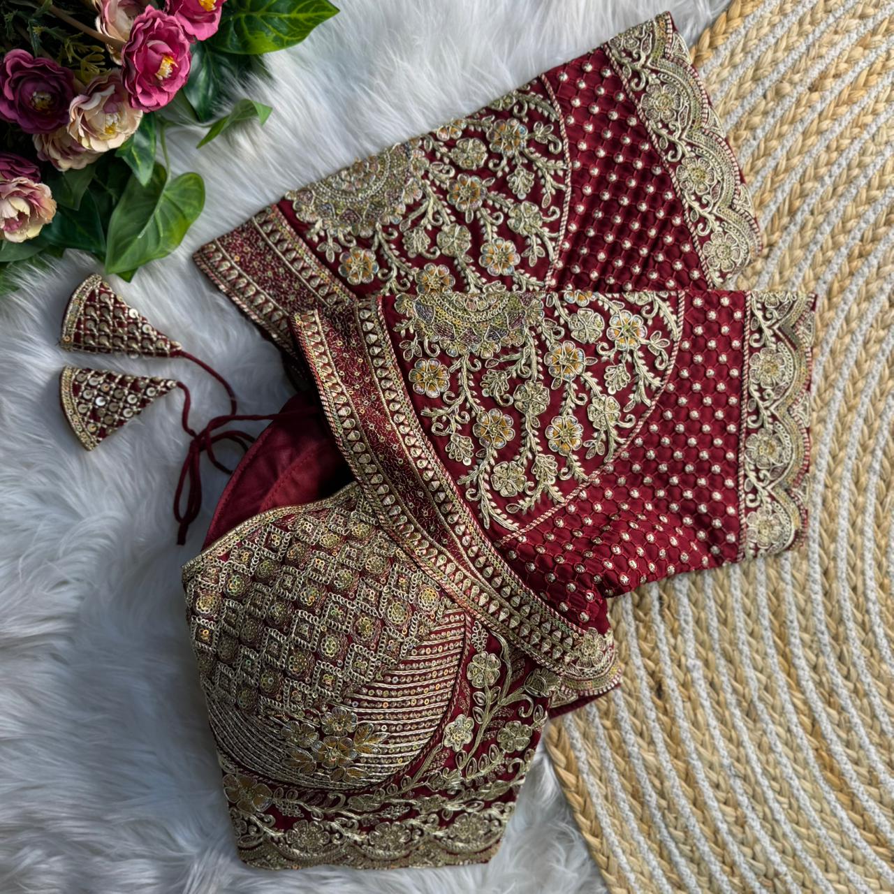 Maroon Madhubala Styles Inspired Heavy Zari Work Bridal Blouse 