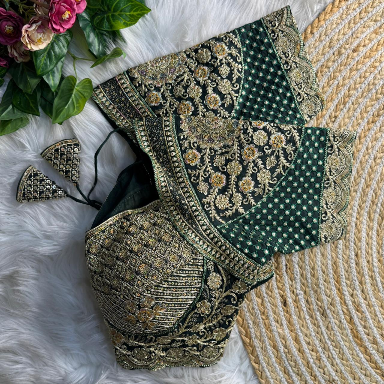 Green Madhubala Styles Inspired Heavy Zari Work Bridal Blouse 