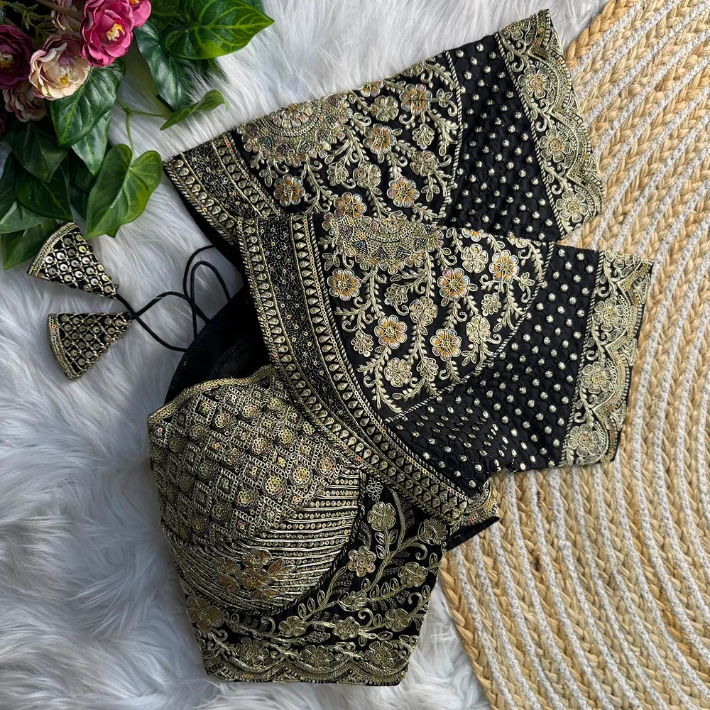 Black Madhubala Styles Inspired Heavy Zari Work Bridal Blouse  — view 1