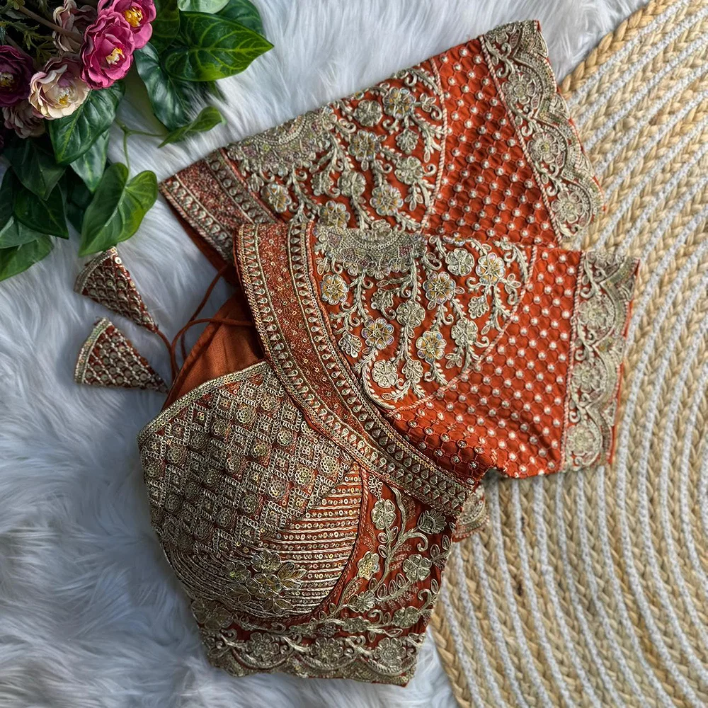 Copper Madhubala Styles Inspired Heavy Zari Work Bridal Blouse  — view 1