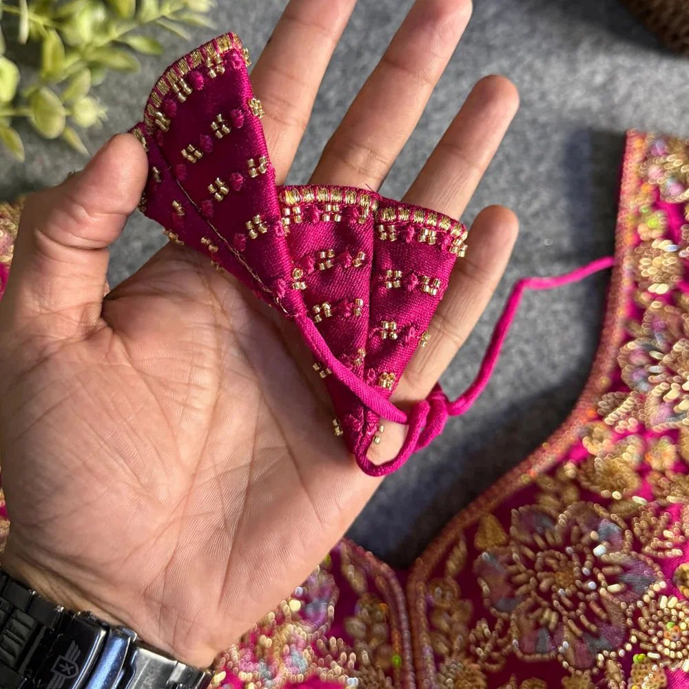 Magenta Italian Silk Beads & Embroidery Work Designer Blouse — view 3