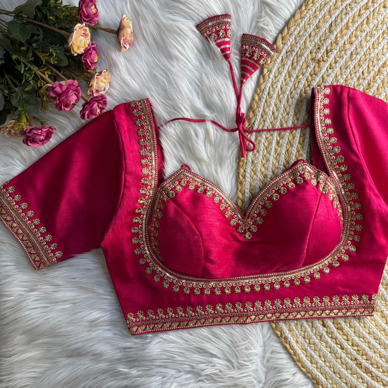 Rani Jari & Codding Thread Work Italian Silk Designer Blouse