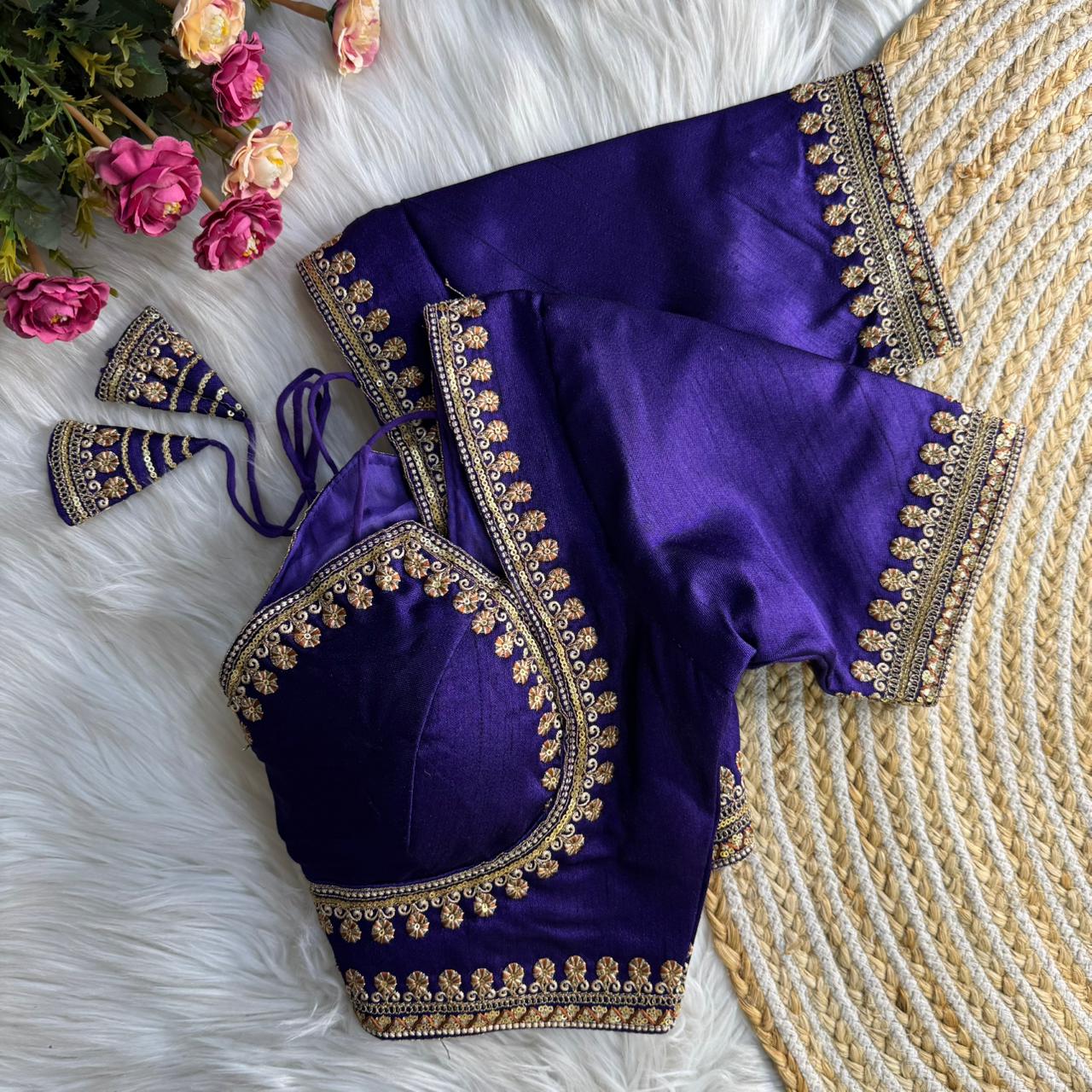 Purple Jari & Codding Thread Work Italian Silk Designer Blouse