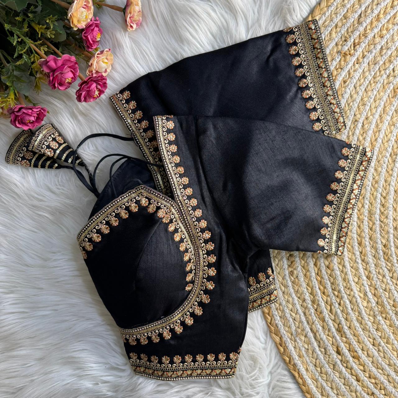 Black Jari & Codding Thread Work Italian Silk Designer Blouse