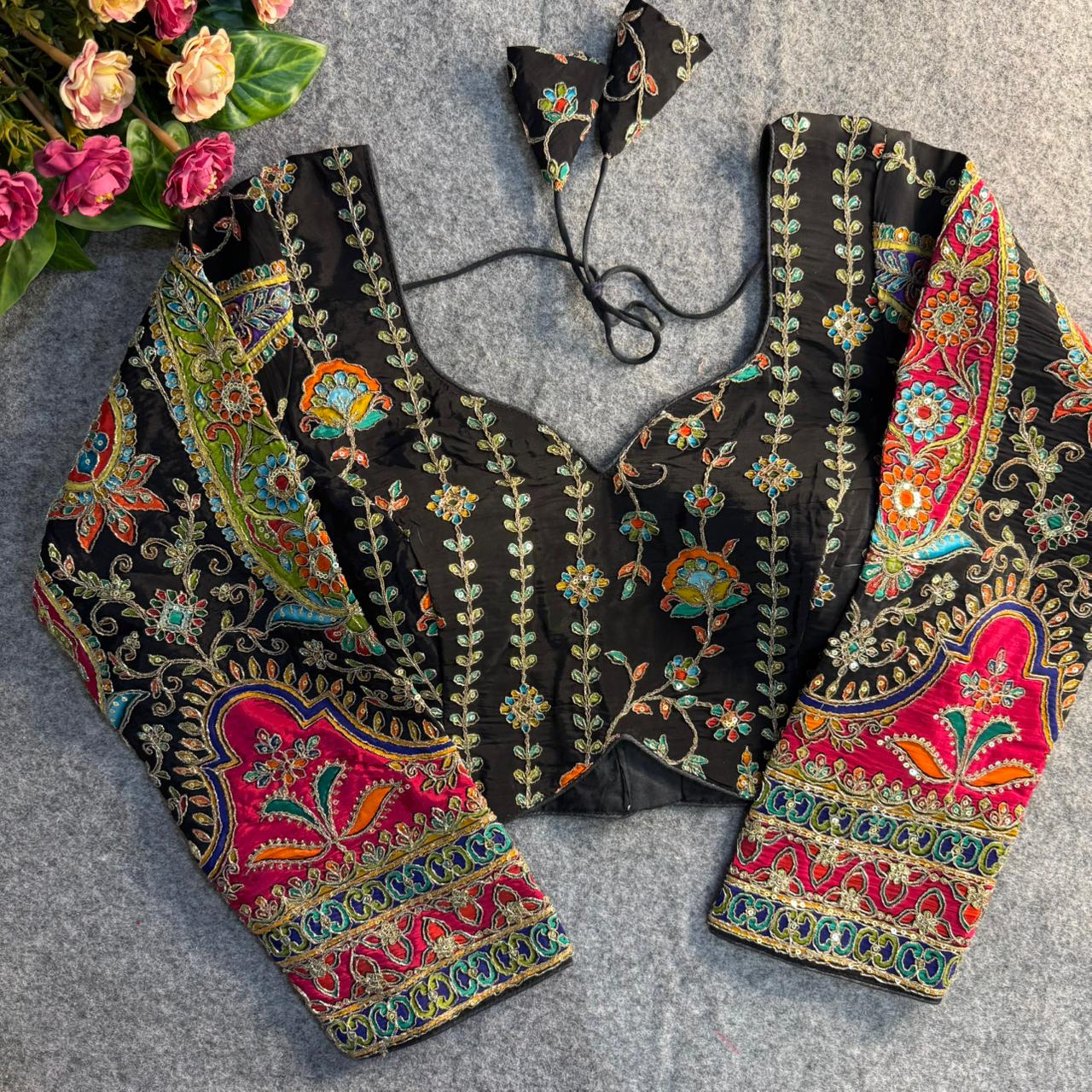 Black Position Work Pure Soft Crepe Silk Designer Full Sleeve Blouse