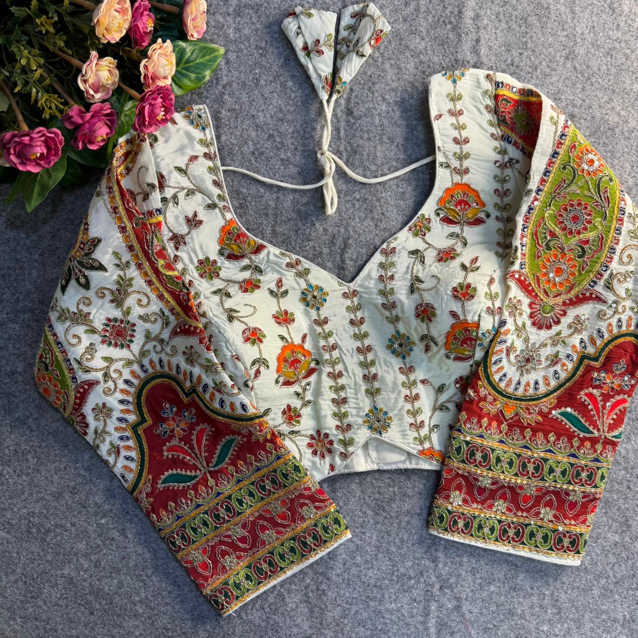 White Position Work Pure Soft Crepe Silk Designer Full Sleeve Blouse