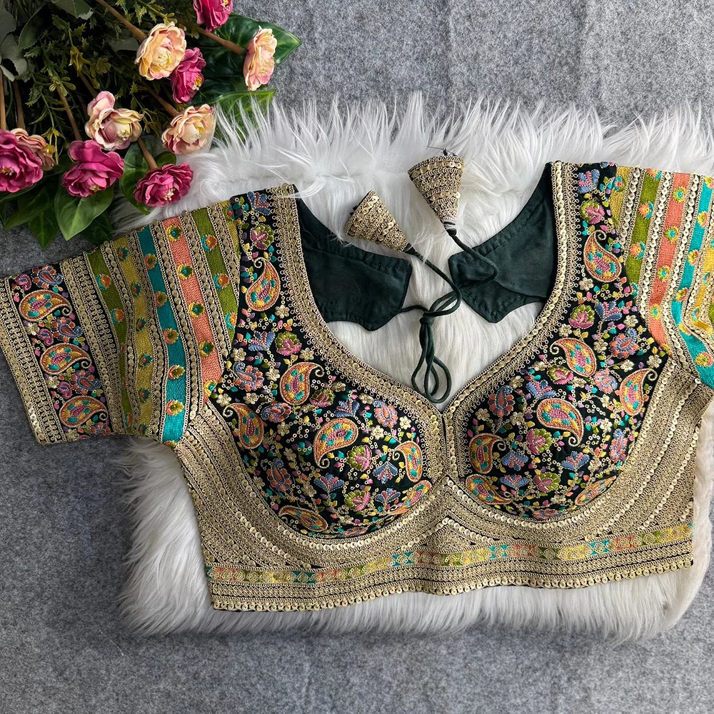 Bottle Sabyasachi Style Fox Georgette Embroidery Kashmiri Thread Work Blouse — view 1