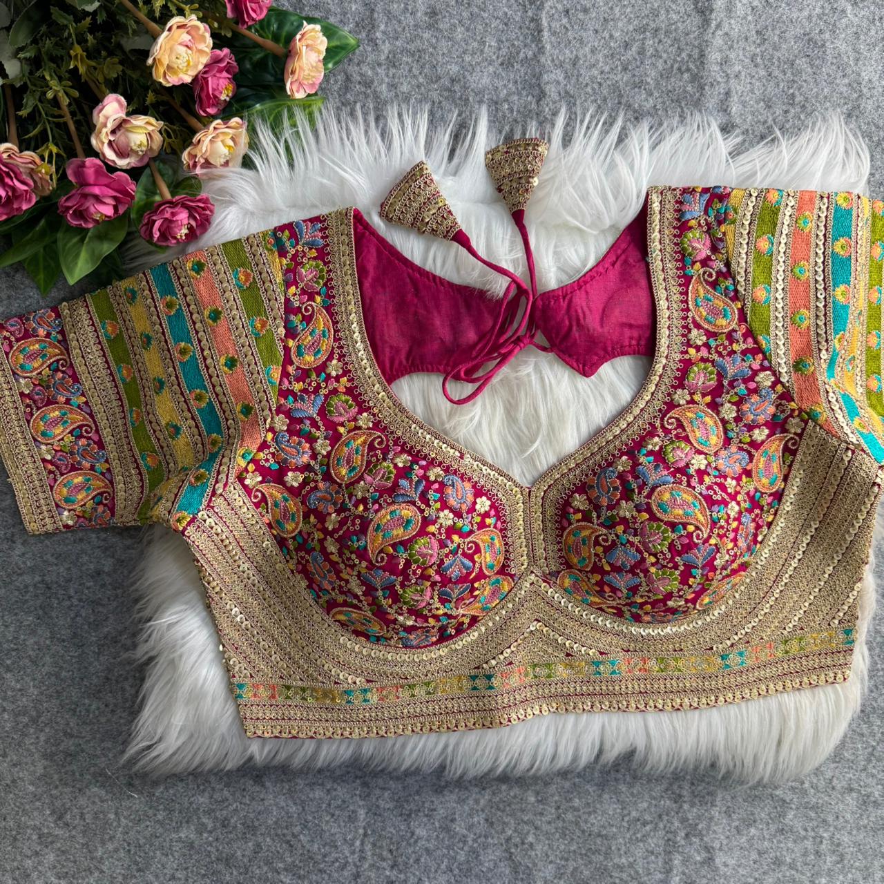 Rani Sabyasachi Style Fox Georgette Embroidery Kashmiri Thread Work Blouse