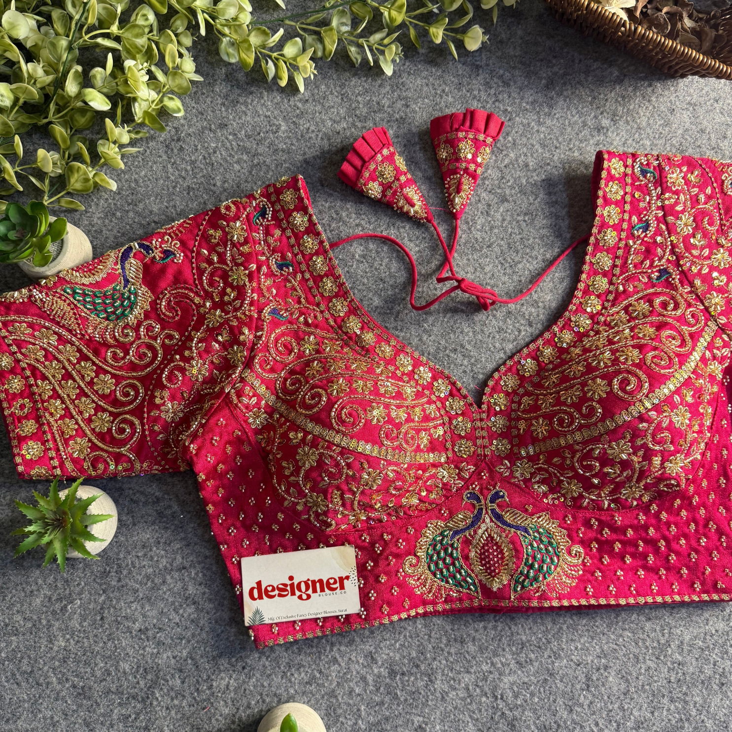 Rani Peacock Design Embroidery Italian Silk Designer Blouse with Beads