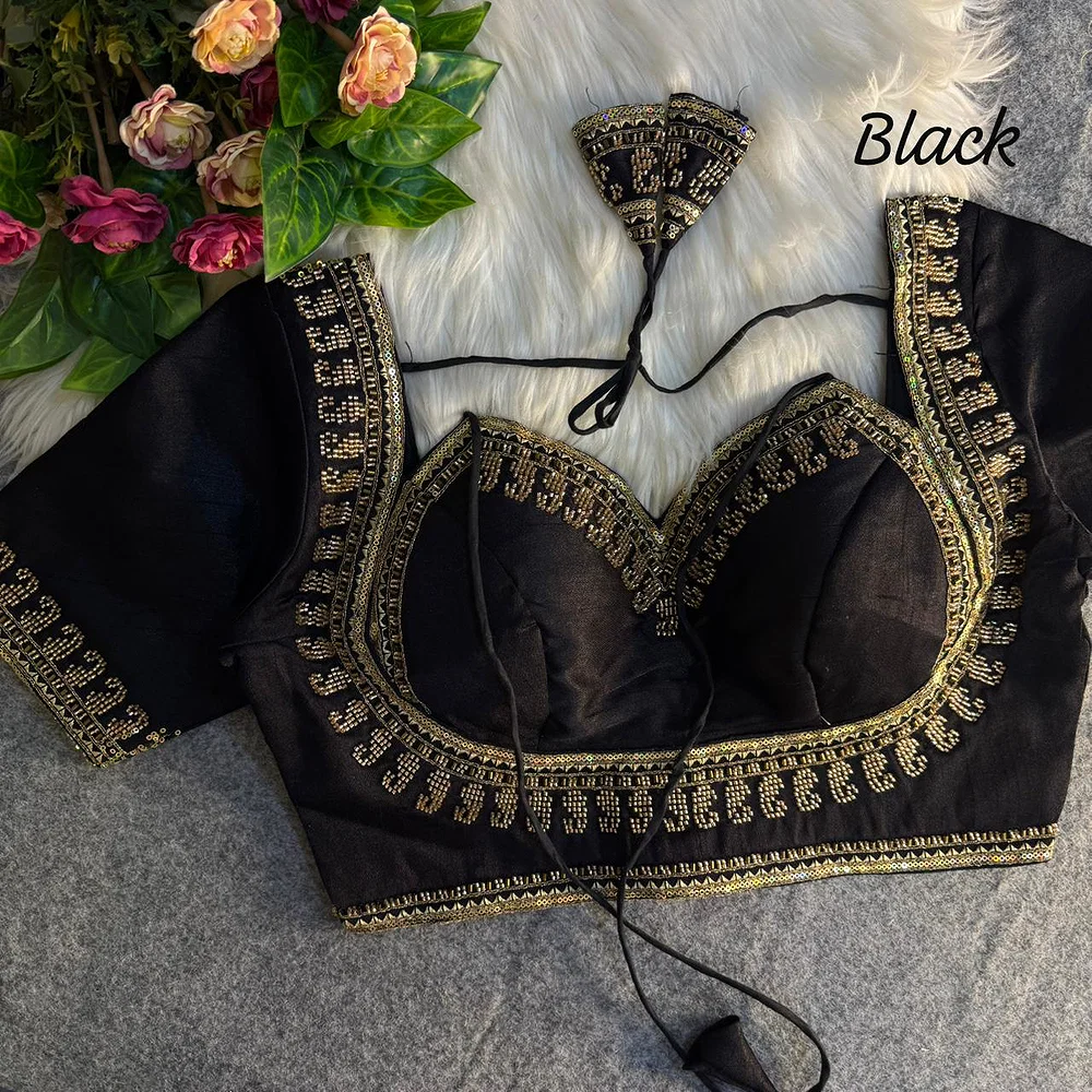 Black Masaba Style Italian Silk Beads Work Bridal Blouse — view 1