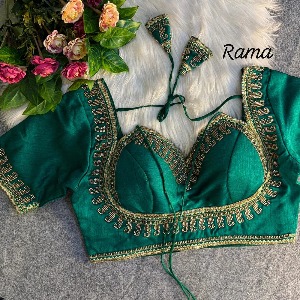 Rama Masaba Style Italian Silk Beads Work Bridal Blouse — view 1