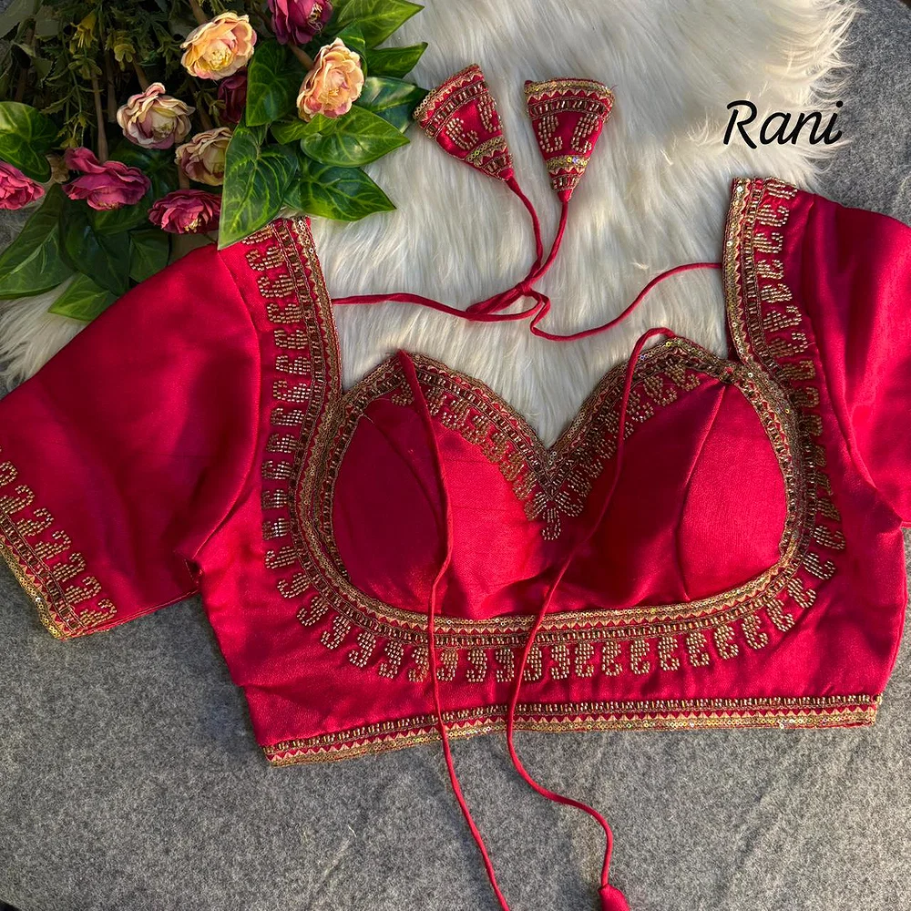 Rani Masaba Style Italian Silk Beads Work Bridal Blouse — view 1