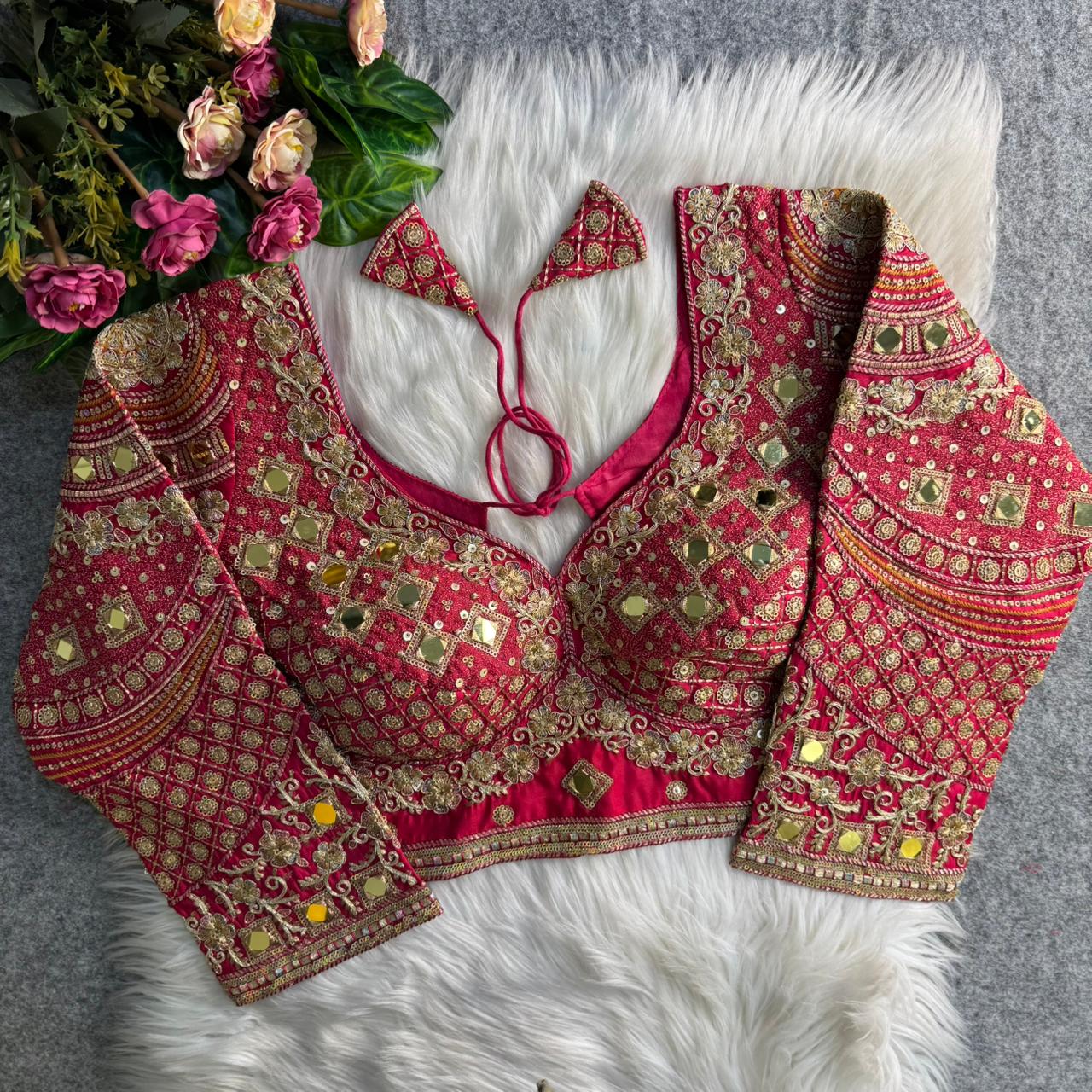 Rani Italian Silk Handwork & Mirror Work Long Sleeves Blouse