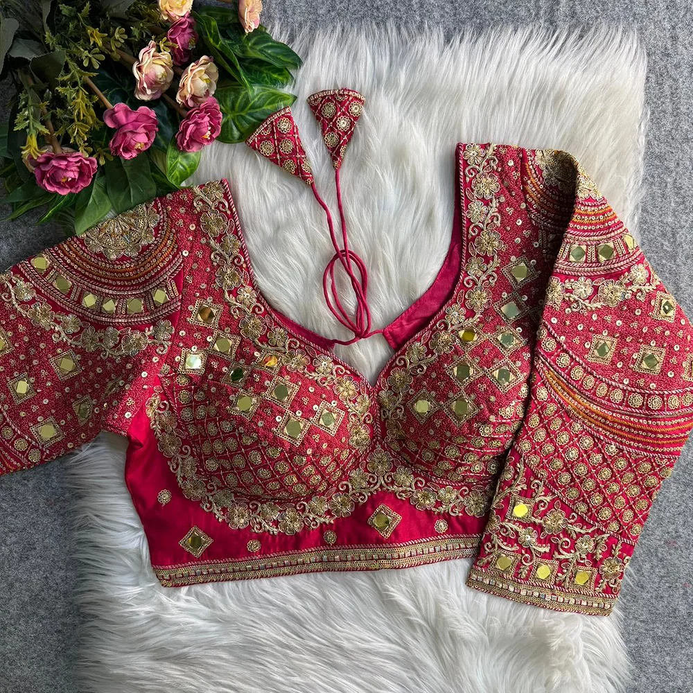 Rani Italian Silk Handwork & Mirror Work Long Sleeves Blouse — view 2