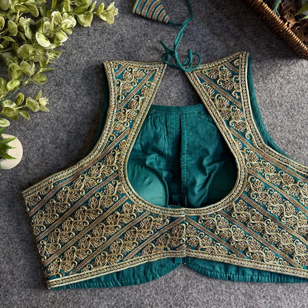 Rama Roman Silk Embroidery Work Halter Neck Blouse — view 2