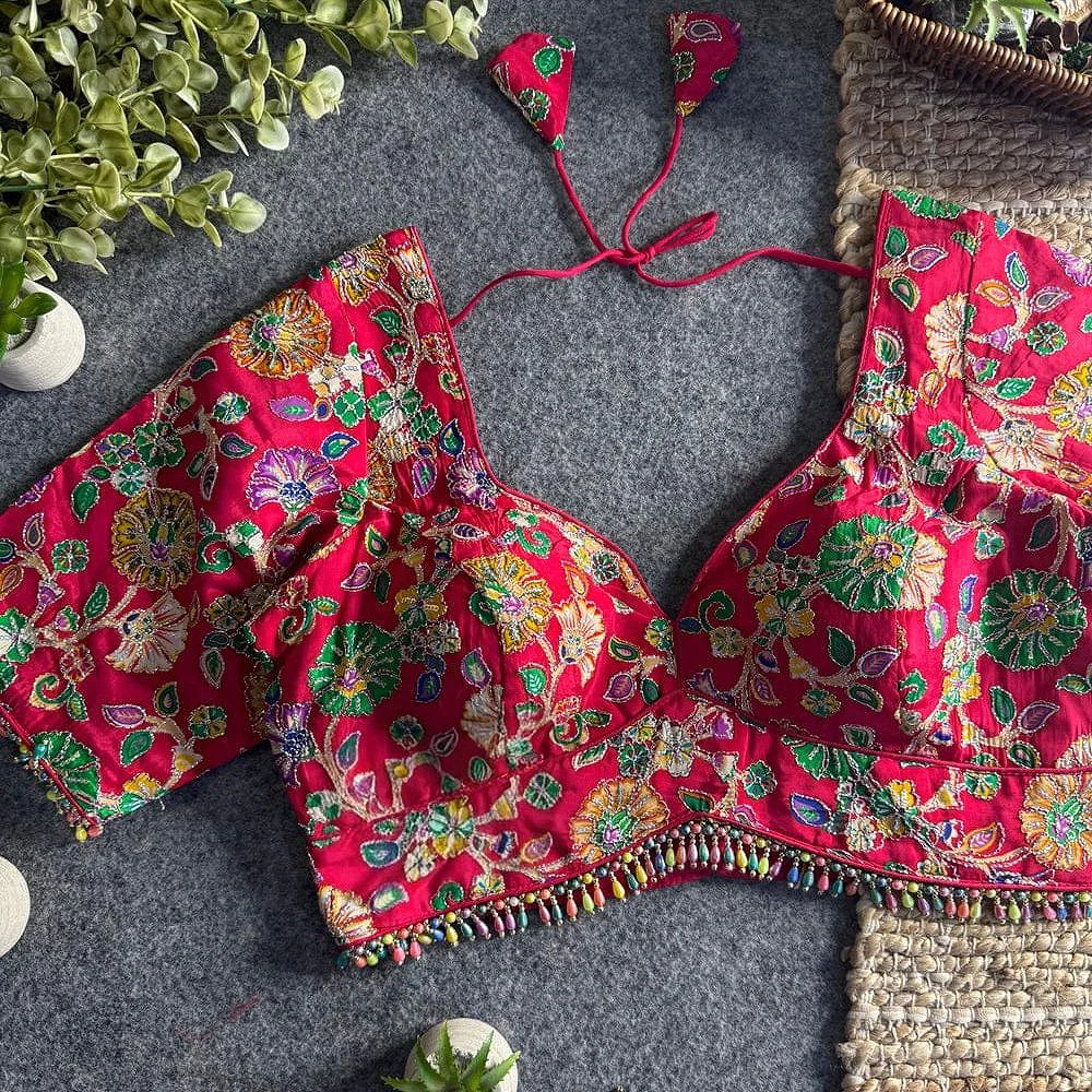 Rani Sabyasachi Style Crape Silk Floral Position Work Blouse — view 1