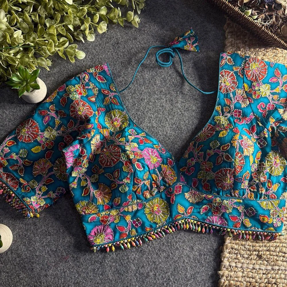 Rama Sabyasachi Style Crape Silk Floral Position Work Blouse — view 1