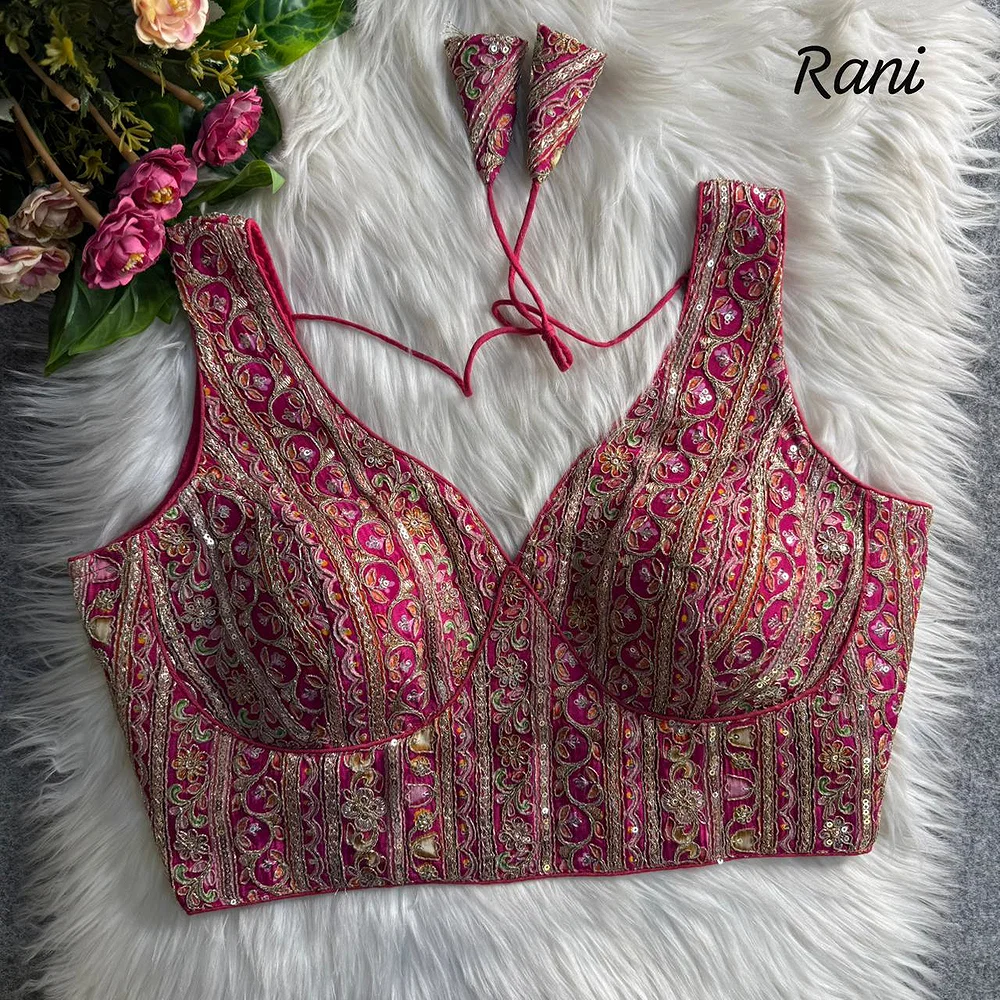 Rani Heavy Position Work Sabyasachi Style Deep Neck Designer Blouse — view 1
