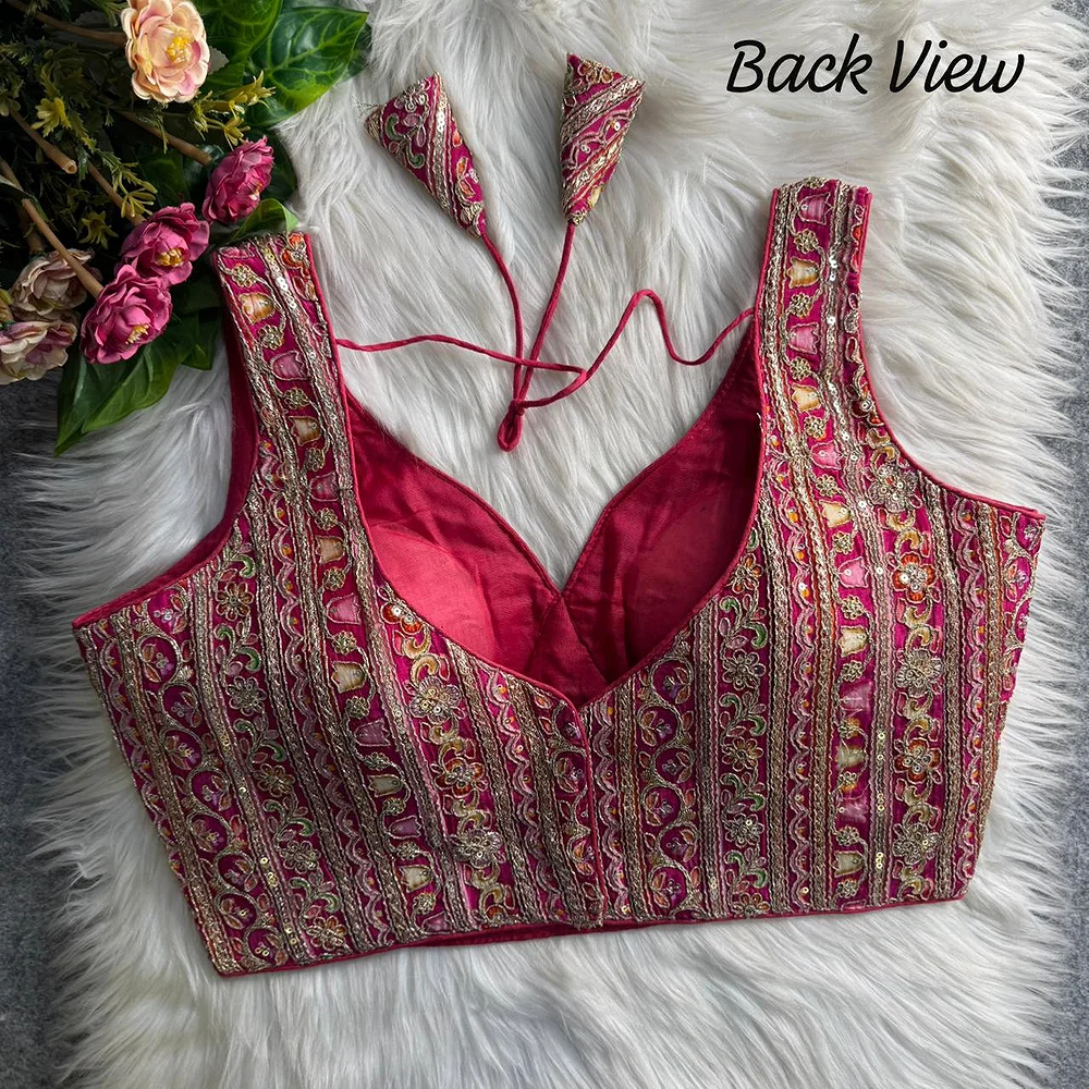 Rani Heavy Position Work Sabyasachi Style Deep Neck Designer Blouse — view 2