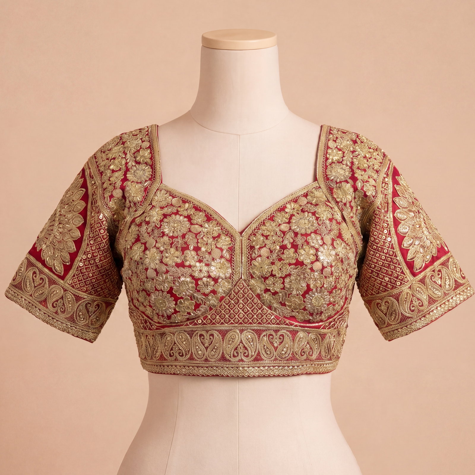 Red Silk Designer Blouse with Heavy Zari & Floral Embroidery Work