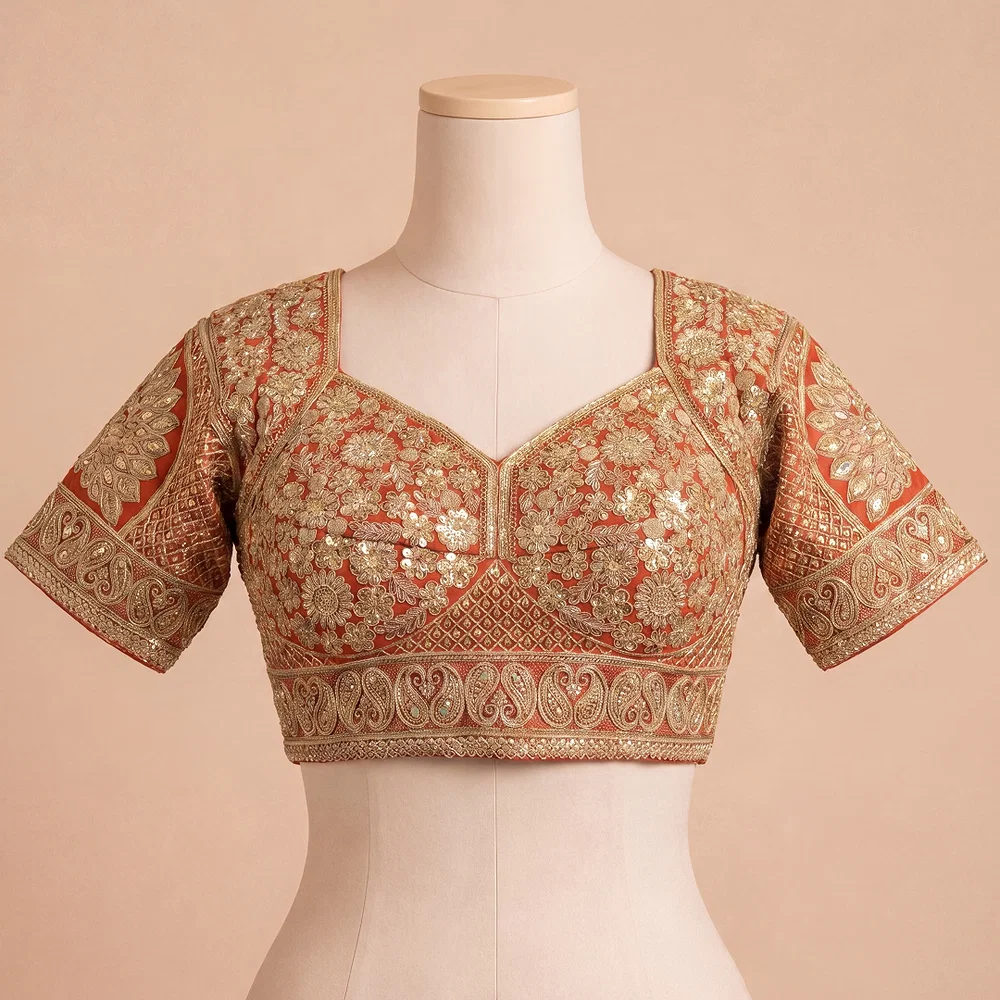 Copper Silk Designer Blouse with Heavy Zari & Floral Embroidery Work — view 1