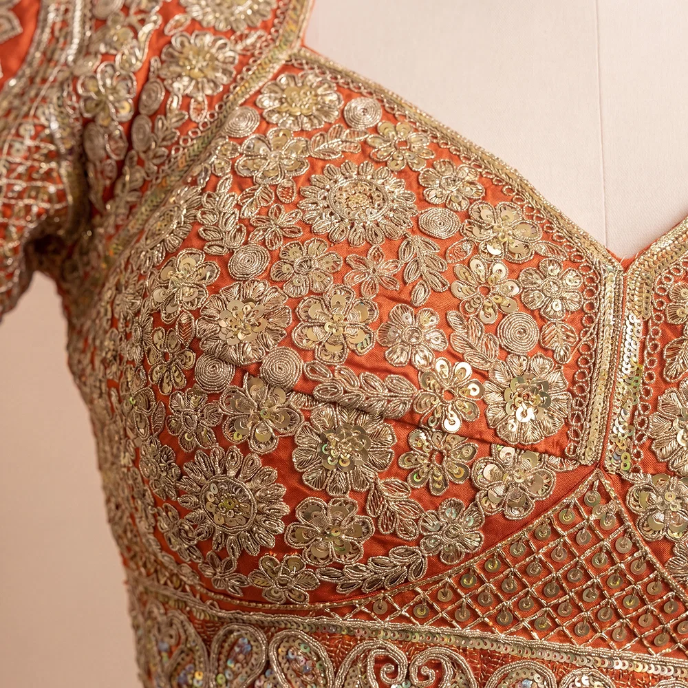 Copper Silk Designer Blouse with Heavy Zari & Floral Embroidery Work — view 2