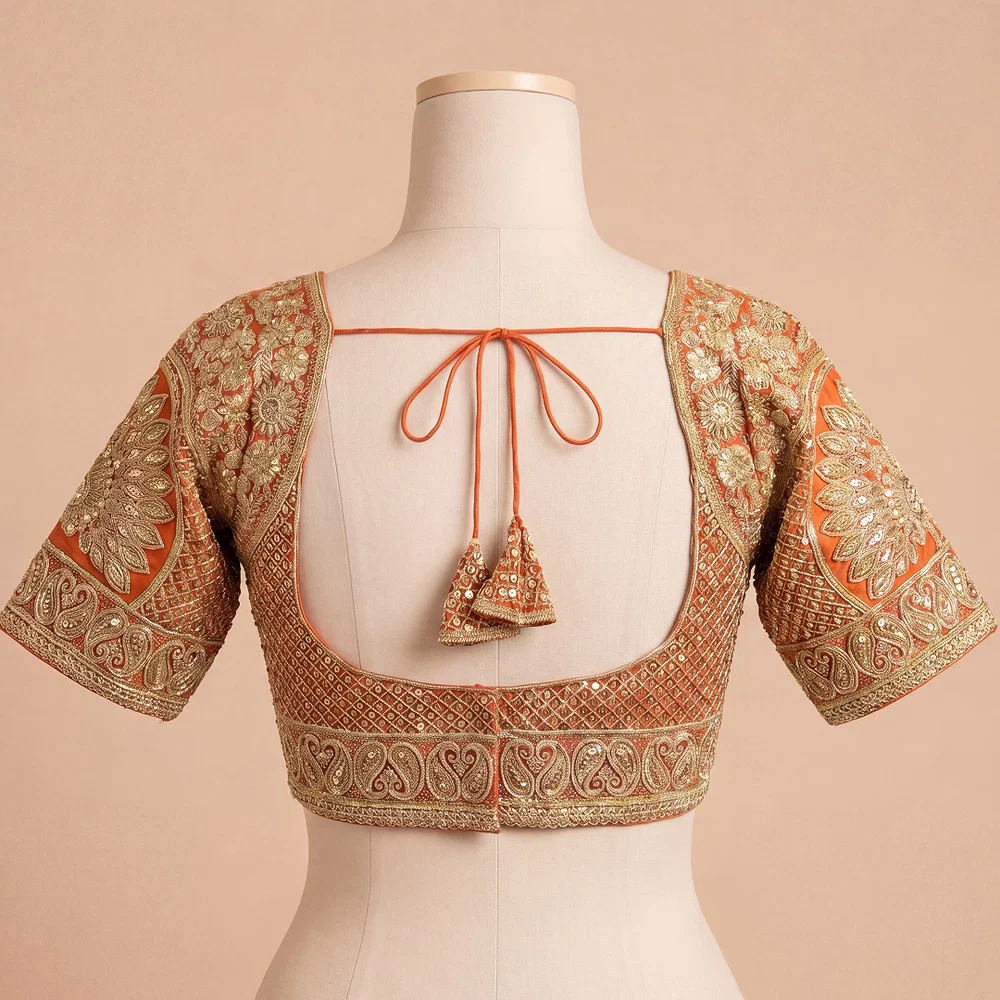 Copper Silk Designer Blouse with Heavy Zari & Floral Embroidery Work — view 3