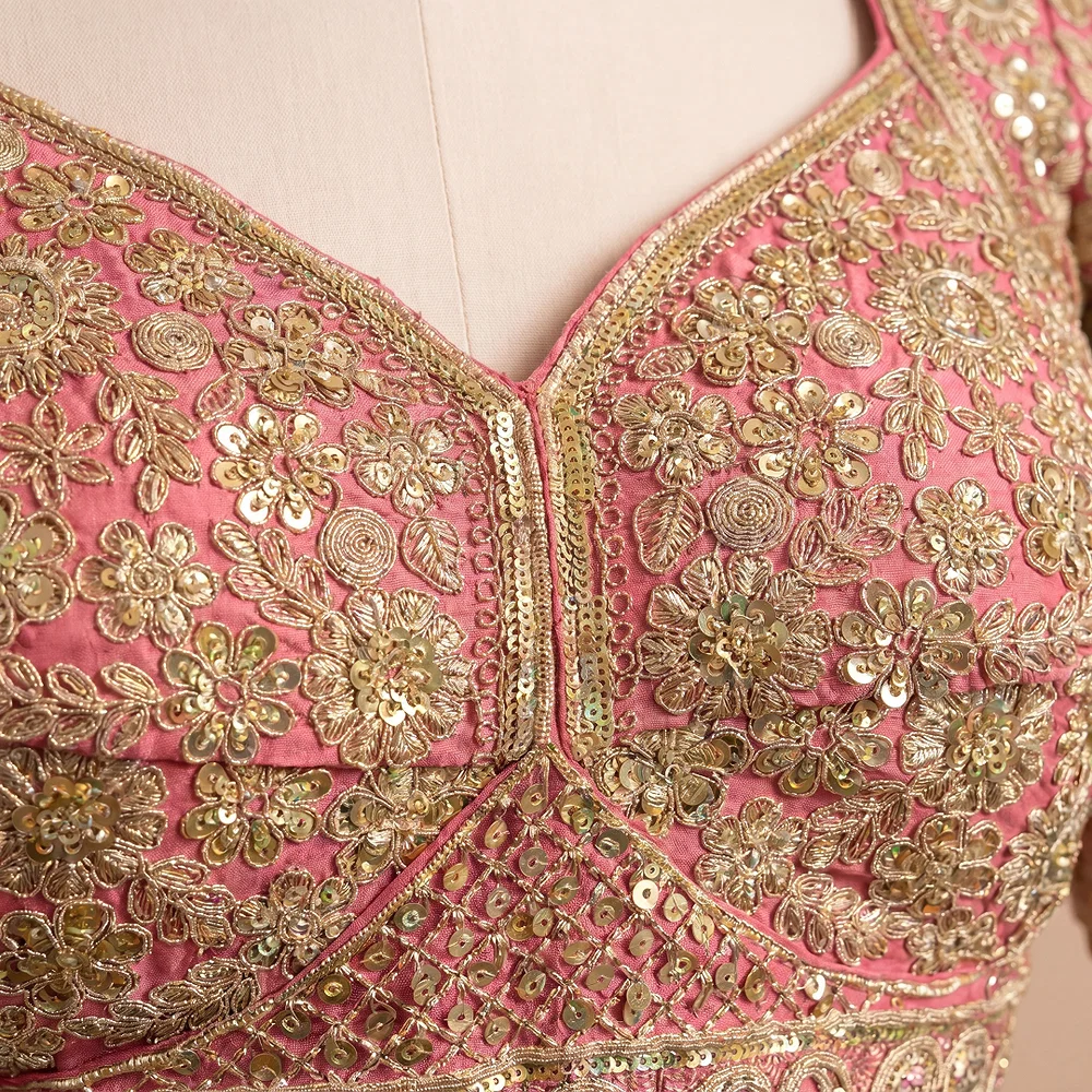 Peach Silk Designer Blouse with Heavy Zari & Floral Embroidery Work — view 2