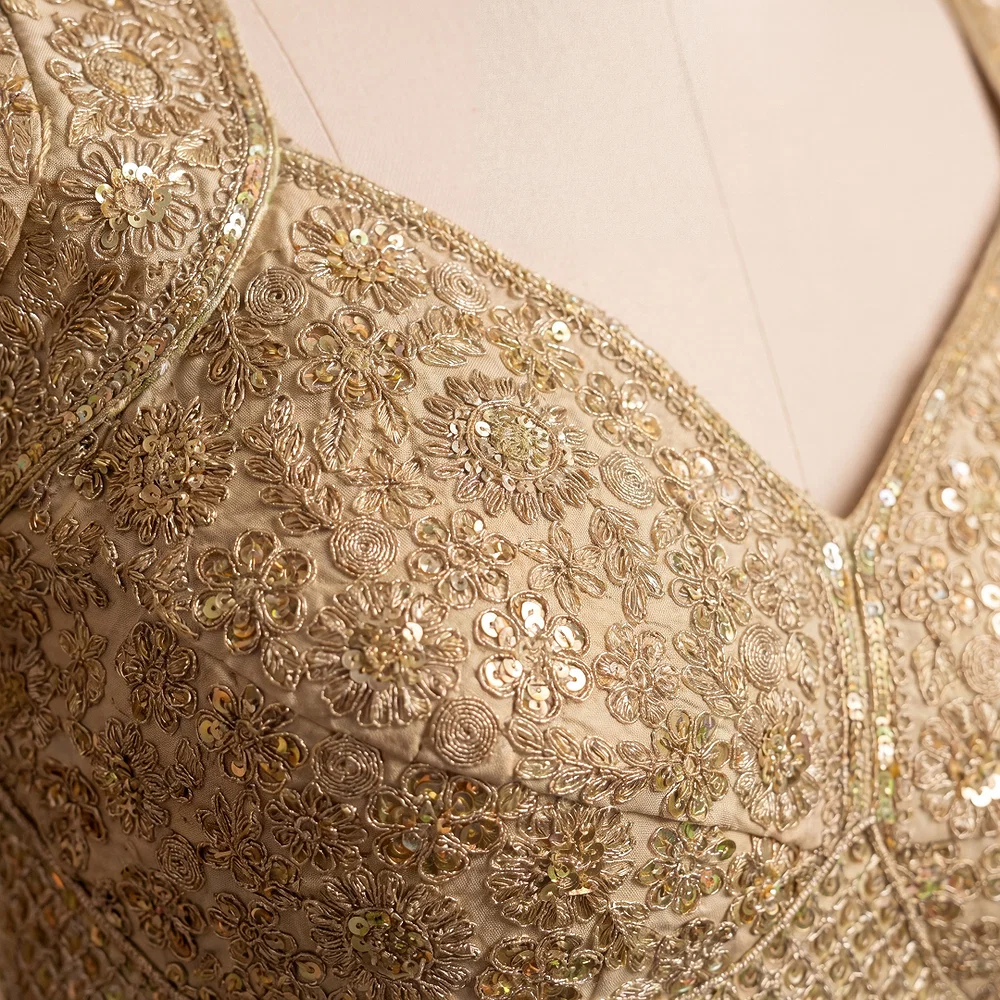 Gold Silk Designer Blouse with Heavy Zari & Floral Embroidery Work — view 2