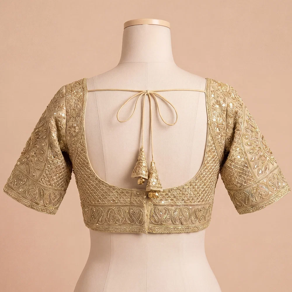 Gold Silk Designer Blouse with Heavy Zari & Floral Embroidery Work — view 3