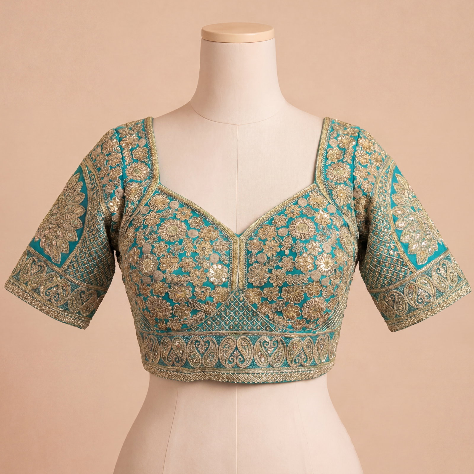 Rama Silk Designer Blouse with Heavy Zari & Floral Embroidery Work