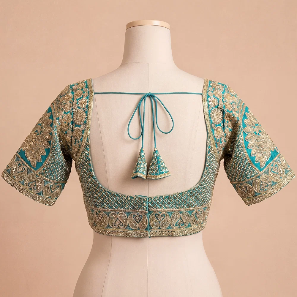 Rama Silk Designer Blouse with Heavy Zari & Floral Embroidery Work — view 3