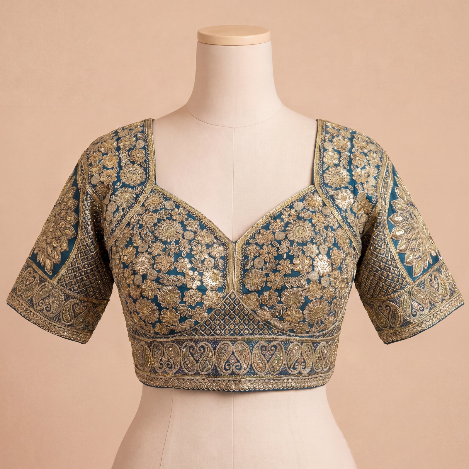 Morpeach Silk Designer Blouse with Heavy Zari & Floral Embroidery Work