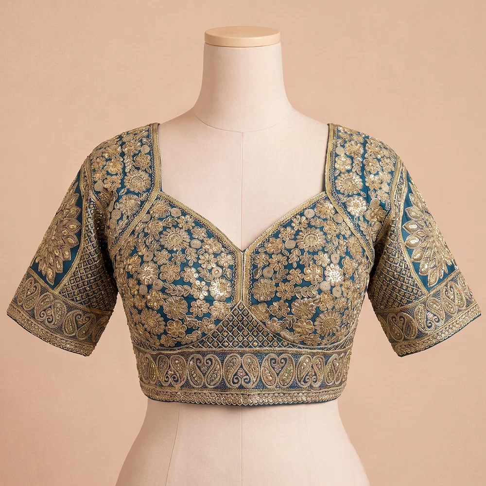 Morpeach Silk Designer Blouse with Heavy Zari & Floral Embroidery Work — view 1