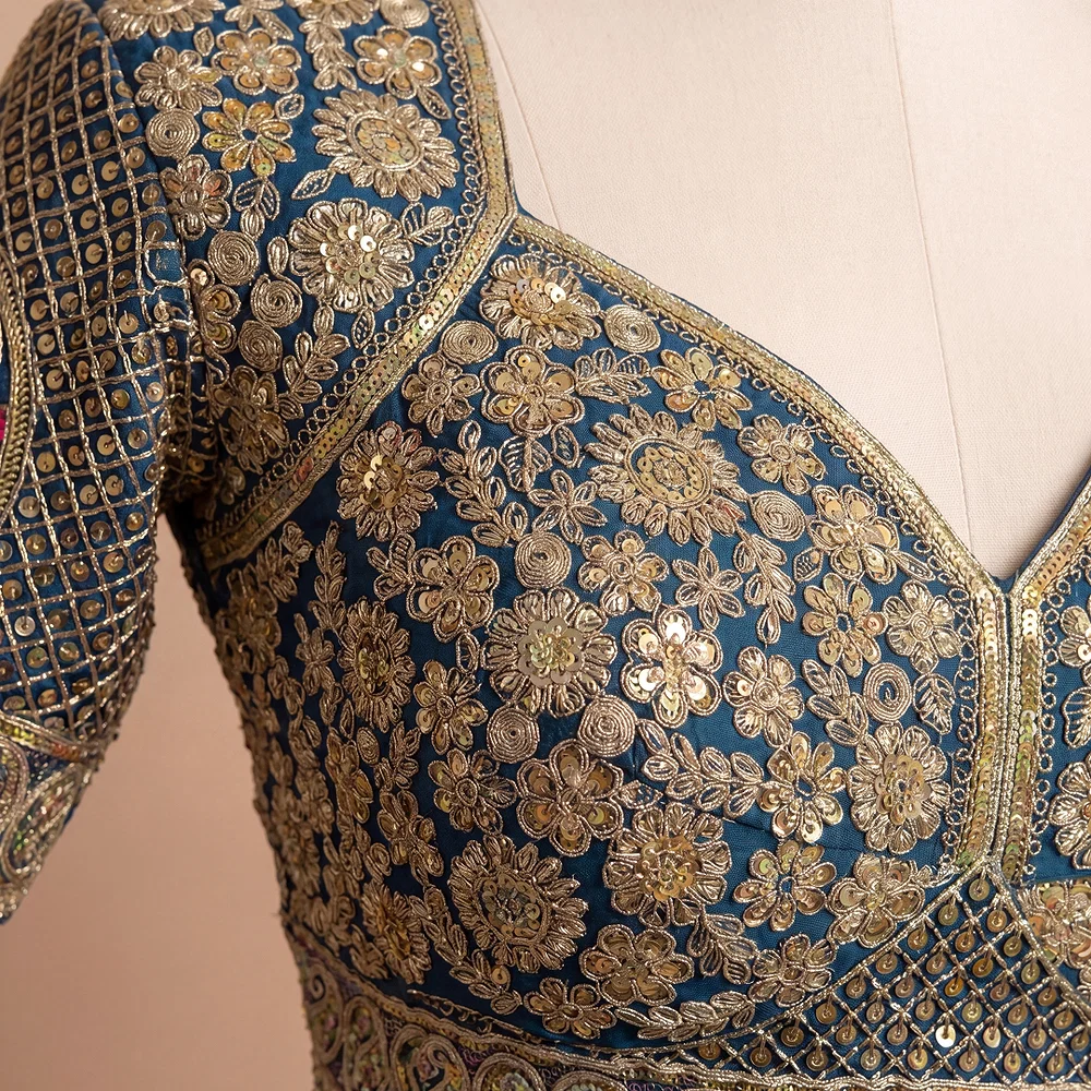 Morpeach Silk Designer Blouse with Heavy Zari & Floral Embroidery Work — view 2