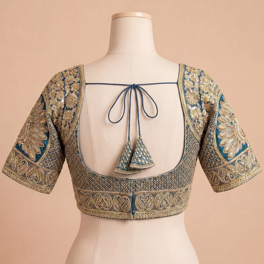 Morpeach Silk Designer Blouse with Heavy Zari & Floral Embroidery Work — view 3