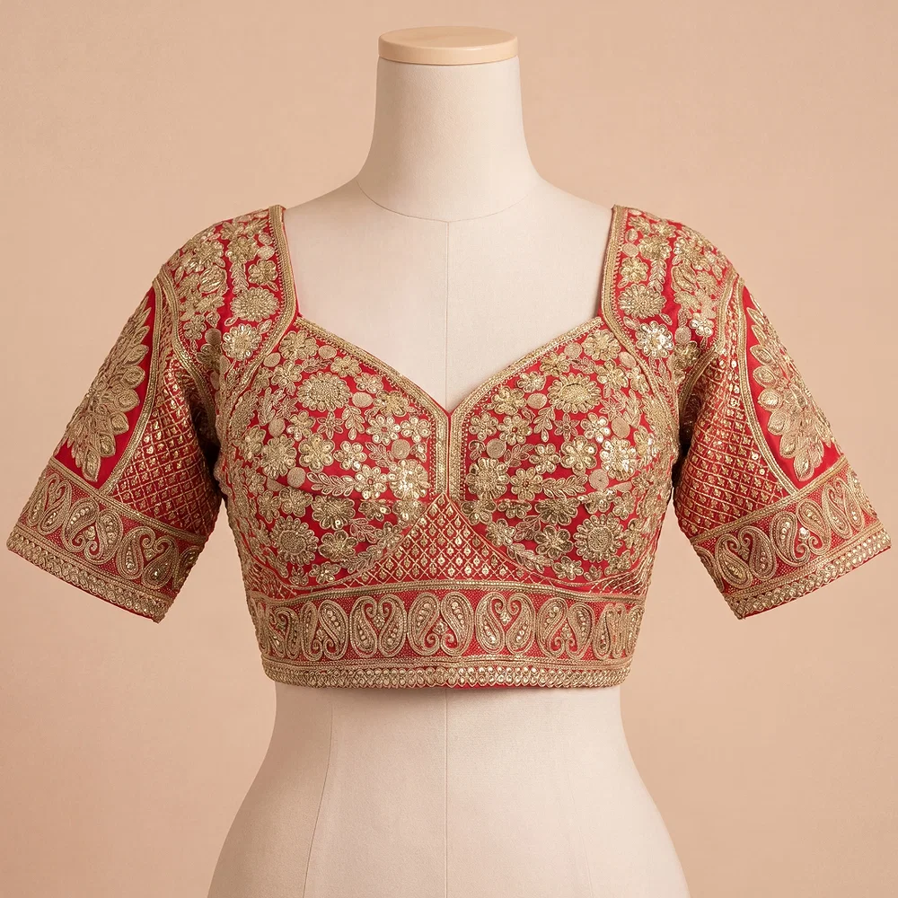Maroon Silk Designer Blouse with Heavy Zari & Floral Embroidery Work — view 1